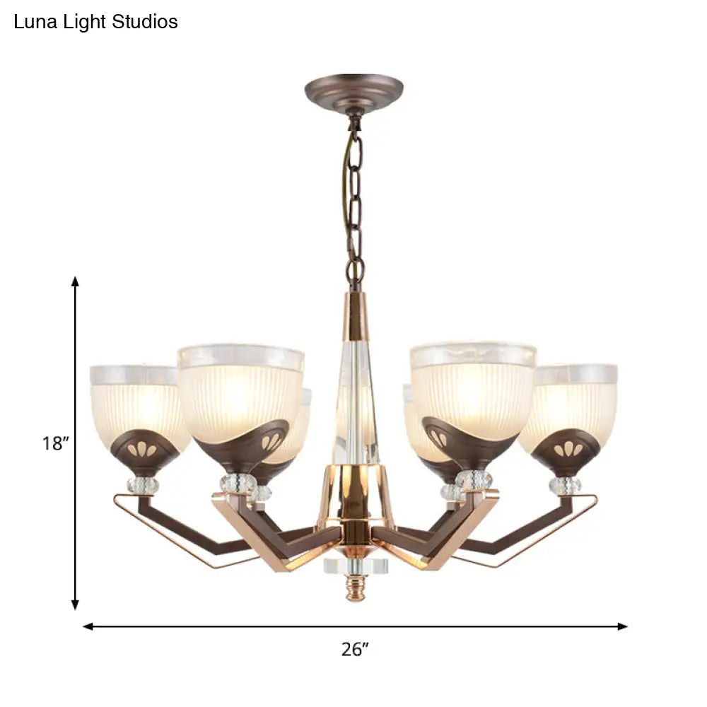 Coffee Bowl Pendant Chandelier - Rural Style Cream Glass Suspension Lighting (3/6/8/10 Heads) Ideal