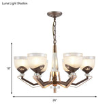 Coffee Bowl Pendant Chandelier - Rural Style Cream Glass Suspension Lighting (3/6/8/10 Heads) Ideal