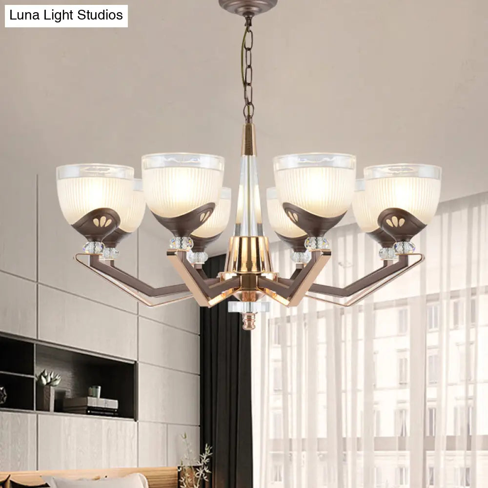 Coffee Bowl Pendant Chandelier - Rural Style Cream Glass Suspension Lighting (3/6/8/10 Heads) Ideal