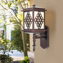 Coffee Cubic Cream Glass Wall Mount Light With Chinese Knot Pattern - 1 Patio Sconce For Cottage
