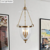 Colonial 3-Head Clear Glass Candle Chandelier Pendant Light Fixture For Living Room