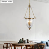 Colonial 3-Head Clear Glass Candle Chandelier Pendant Light Fixture For Living Room