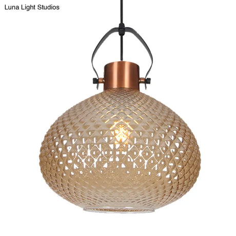 Colonial Amber Glass Jar Pendant Hanging Light - 8/10/12 Width Bedroom Lighting Fixture