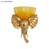 Colonial Bowl Wall Mount Lamp - Amber Glass With Elephant Nose Design Left/Right