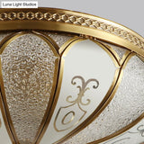 Colonial Brass Dining Room Ceiling Light Fixture - Scalloped Semi - Flush Mount Opaque Glass 4 Bulbs