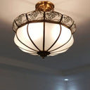 Colonial Brass Flower Semi Flush Lighting With Milky Glass - 5 Lights Bedroom Ceiling Mount