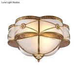 Colonial Brass Flush Mount Lamp With Sandblasted Glass Scalloped Ceiling Light For Living Room