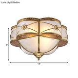 Colonial Brass Flush Mount Lamp With Sandblasted Glass Scalloped Ceiling Light For Living Room