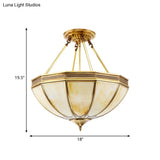 Colonial Brass Semi Flush Ceiling Light With Sandblasted Glass Bowl - 14’/18’ For Living Room