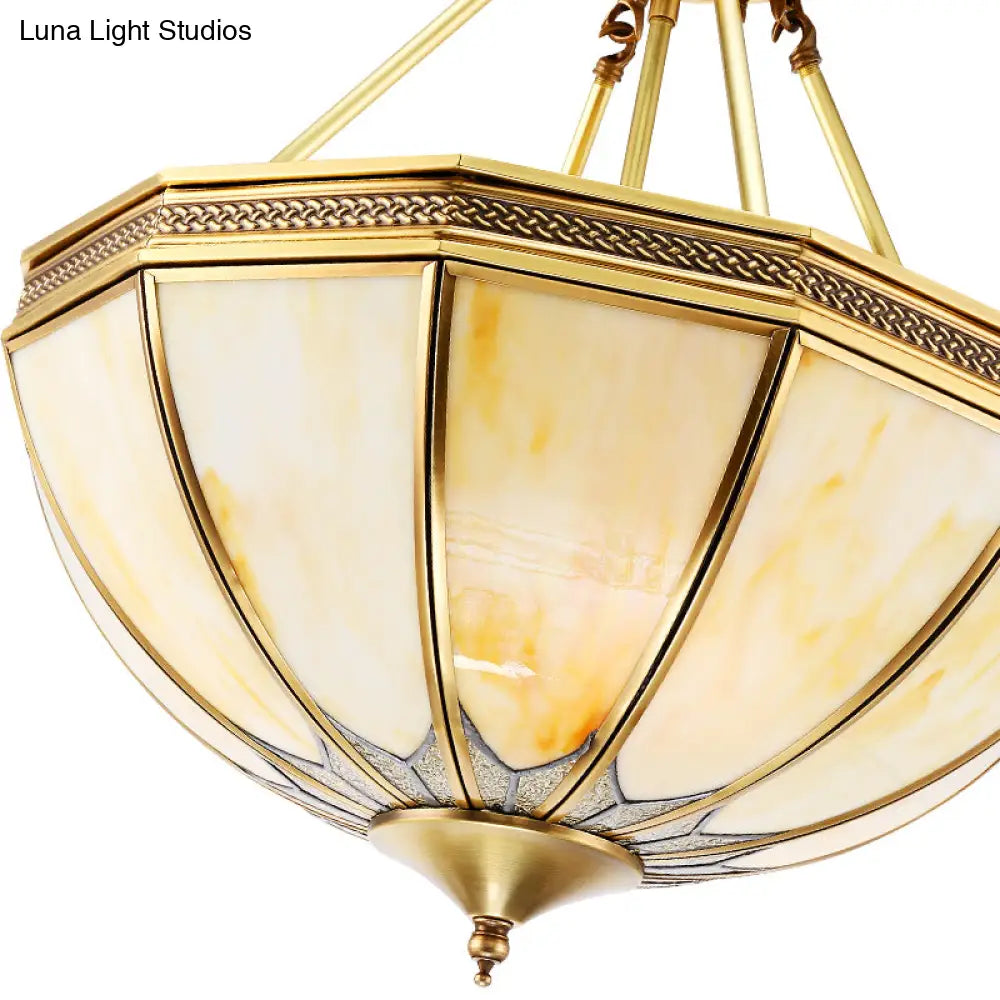 Colonial Brass Semi Flush Ceiling Light With Sandblasted Glass Bowl - 14’/18’ For Living Room