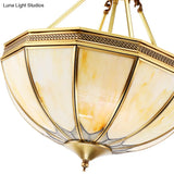 Colonial Brass Semi Flush Ceiling Light With Sandblasted Glass Bowl - 14’/18’ For Living Room