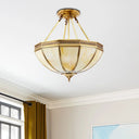Colonial Brass Semi Flush Ceiling Light With Sandblasted Glass Bowl - 14’/18’ For Living Room / 14’