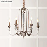 Colonial Candle Chandelier Ceiling Lamp Metallic Suspension For Living Room