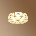 Colonial Chic Floral Bedroom Ceiling Mount Light - White Glass With Brass Finish 3 /
