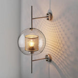 Colonial Clear Glass Bedroom Sconce Light With Wire Mesh And Cylinder Bronze/Silver Gray Finish -