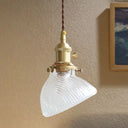 Colonial Clear/Green Prismatic Glass Hanging Lamp For Twisted Bowl Restaurant - 1-Light Brass