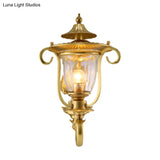Colonial Curved Arm Brass Gold Wall Sconce With Clear Glass Shade - 1/2 Head Mounted Lamp