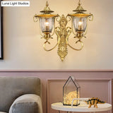 Colonial Curved Arm Brass Gold Wall Sconce With Clear Glass Shade - 1/2 Head Mounted Lamp