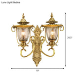 Colonial Curved Arm Brass Gold Wall Sconce With Clear Glass Shade - 1/2 Head Mounted Lamp
