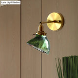 Colonial Curved Glass Wall Sconce With Prism Clear/Green Light Fixture