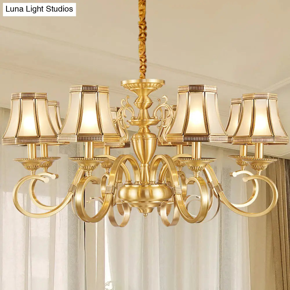 Colonial Frosted Glass Chandelier Lamp With Brass Accents Available In 6 8 Or 12 Lights