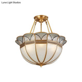Colonial Glass 4-Bulb Semi Flush Mount Ceiling Light With Brass Accents For Living Room