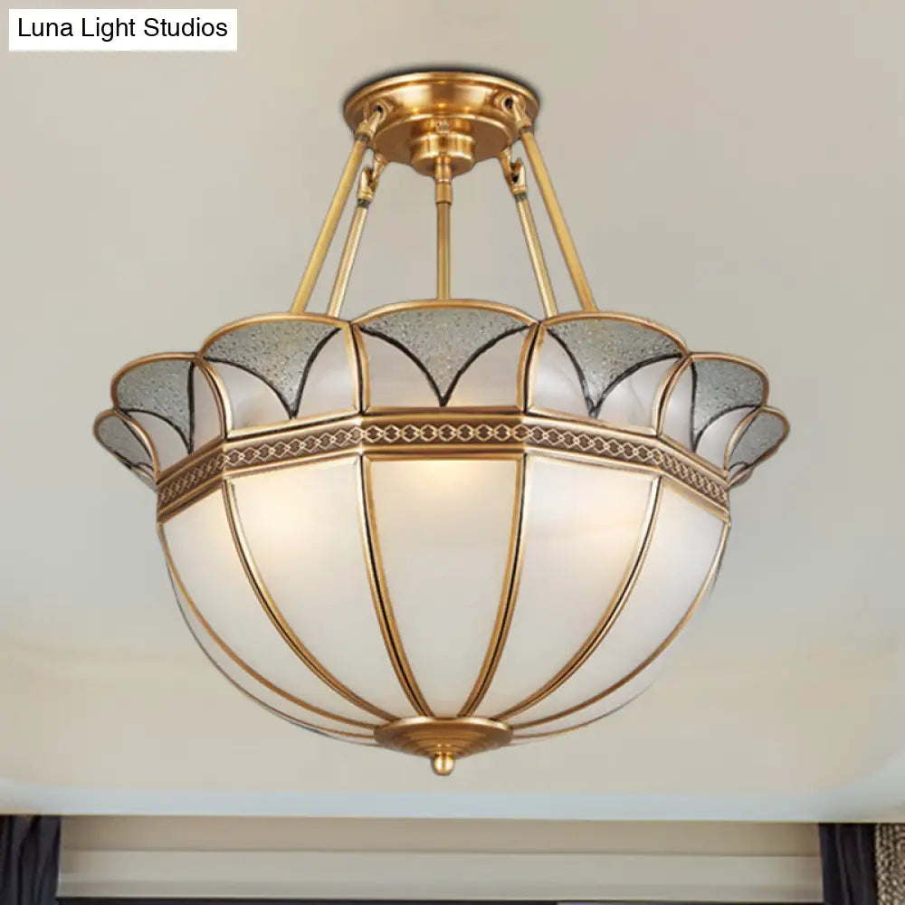 Colonial Glass 4-Bulb Semi Flush Mount Ceiling Light With Brass Accents For Living Room