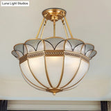 Colonial Glass 4-Bulb Semi Flush Mount Ceiling Light With Brass Accents For Living Room