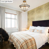 Colonial Glass 4-Bulb Semi Flush Mount Ceiling Light With Brass Accents For Living Room