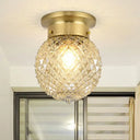 Colonial Glass Brass Ceiling Flush Light - Small Balcony Mount Fixture / Globe
