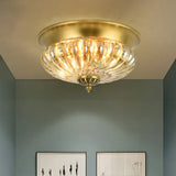 Colonial Glass Brass Ceiling Flush Light - Small Balcony Mount Fixture / Round Canopy