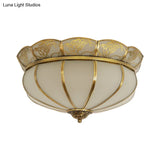 Colonial Glass Dome Ceiling Light With 5 Brass Heads For Bedroom Flush Mount