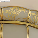 Colonial Glass Dome Ceiling Light With 5 Brass Heads For Bedroom Flush Mount