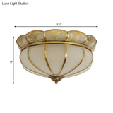 Colonial Glass Dome Ceiling Light With 5 Brass Heads For Bedroom Flush Mount
