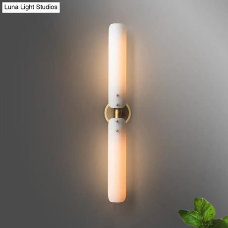 Colonial Gold Bathroom Vanity Sconce Light With Frosted White Glass - 2 Bulb Wall Fixture