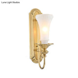 Colonial Gold Bell Sconce With Frosted Glass And Gooseneck Arm