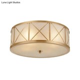 Colonial Gold Glass Ceiling Lamp With Trellis Cage - Bedroom Flush Light