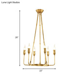 Colonial Gold Metal Chandelier Pendant Light - 6/8 Bulb Candle Ceiling Fixture For Dining Room
