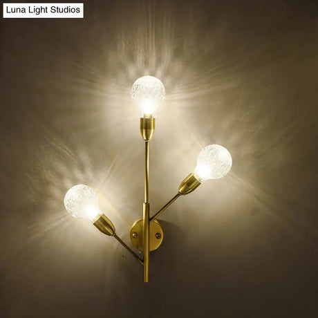 Colonial Gold Sconce With Clear Ribbed Glass And 3 Lights For Living Room Wall Lighting