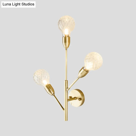 Colonial Gold Sconce With Clear Ribbed Glass And 3 Lights For Living Room Wall Lighting