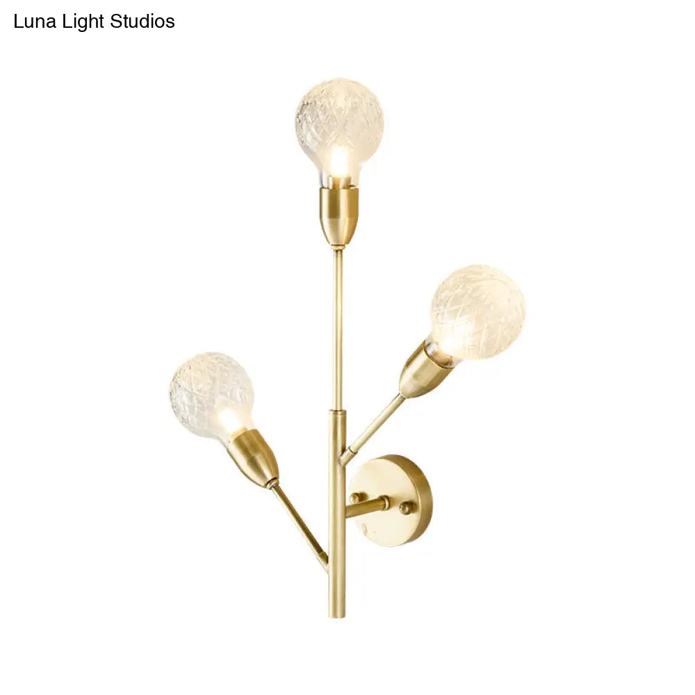 Colonial Gold Sconce With Clear Ribbed Glass And 3 Lights For Living Room Wall Lighting
