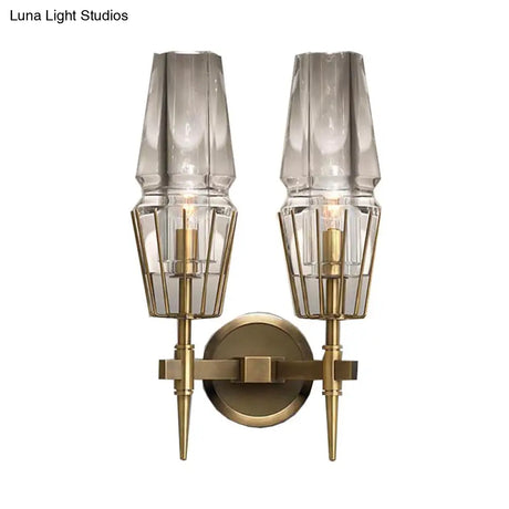 Colonial Gold Wall Sconce With Clear Glass Tapered Design 1/2-Light Porch Lighting