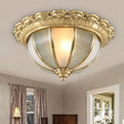 Colonial Gold & White Flush Ceiling Light With Textured Glass - 2-Bulb Domed Mount