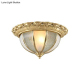 Colonial Gold & White Flush Ceiling Light With Textured Glass - 2-Bulb Domed Mount