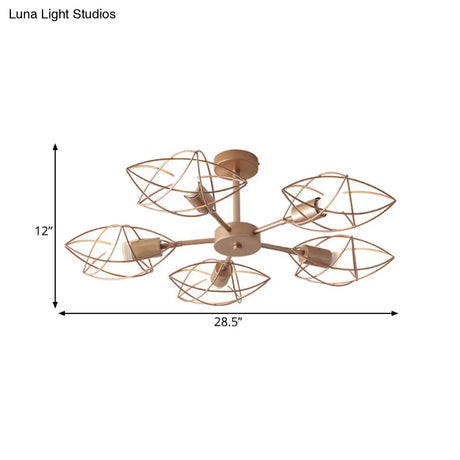 Colonial Iron Star Cage Gold Semi Flush Mount - 5 - Light Close To Ceiling Lighting Fixture For