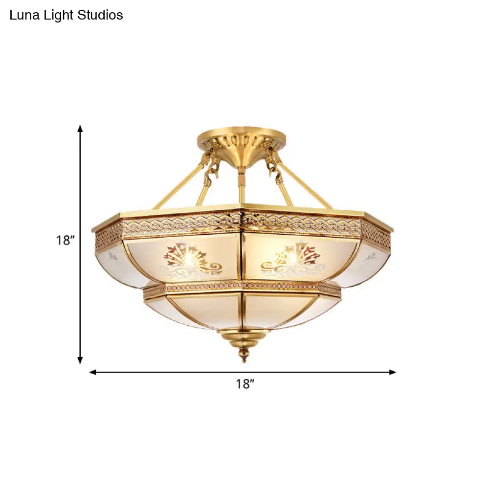 Colonial Ivory Glass Ceiling Light With Brass Mount For Living Room