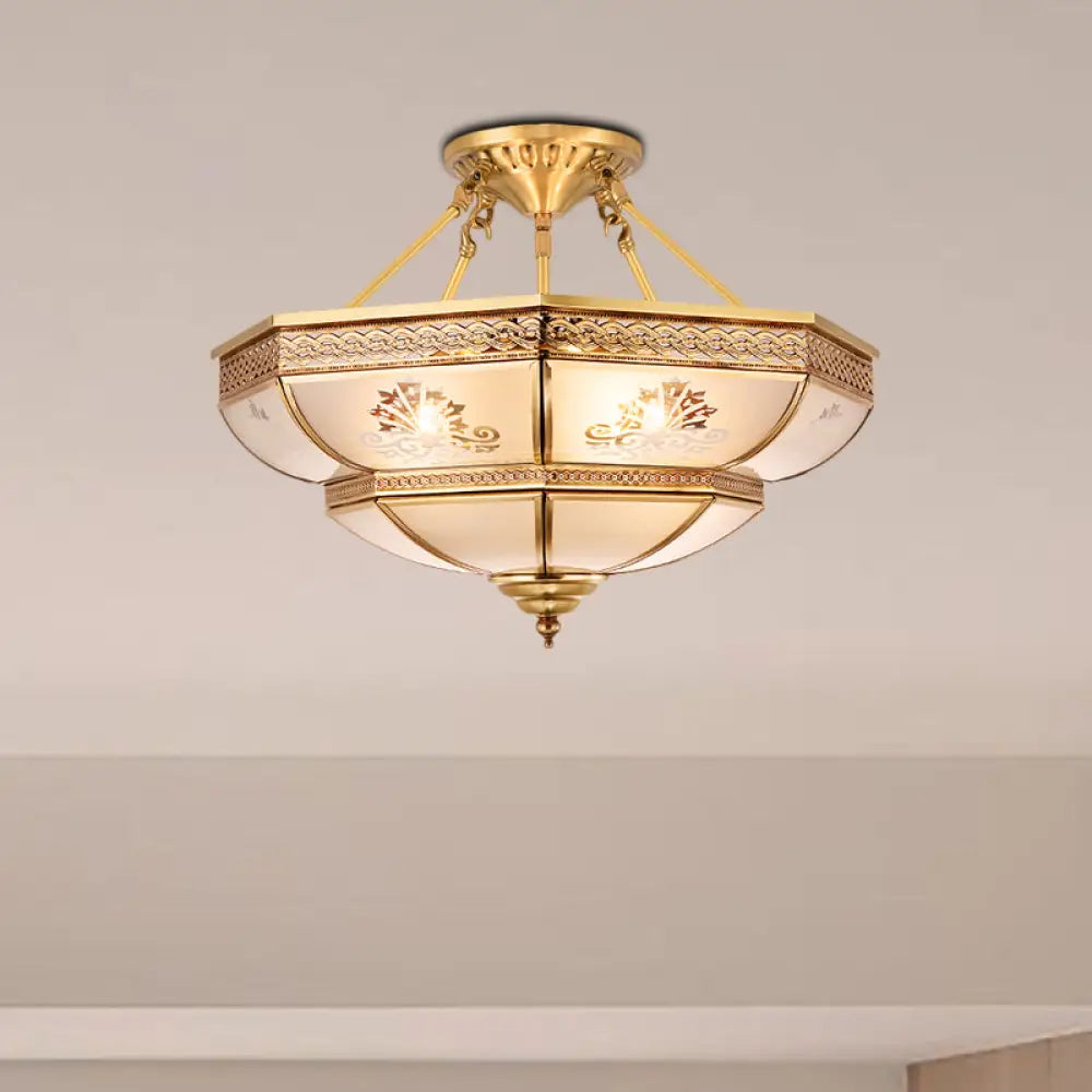 Colonial Ivory Glass Ceiling Light With Brass Mount For Living Room