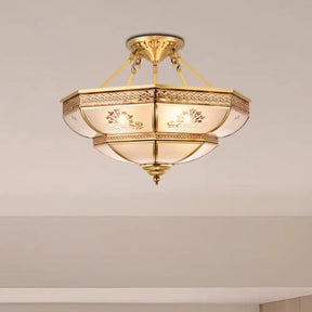 Colonial Ivory Glass Ceiling Light With Brass Mount For Living Room