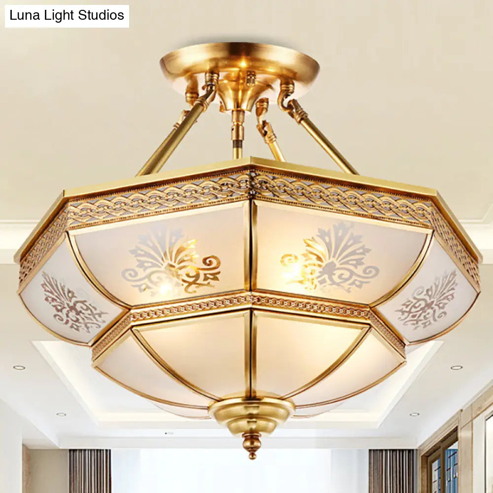 Colonial Ivory Glass Ceiling Light With Brass Mount For Living Room