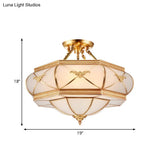 Colonial Opal Glass Flush Light Fixture With 6 Brass Heads For Living Room Ceiling Mount 16-21.5’